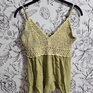 Hint of Blush Sage Green Crochet Camisole
